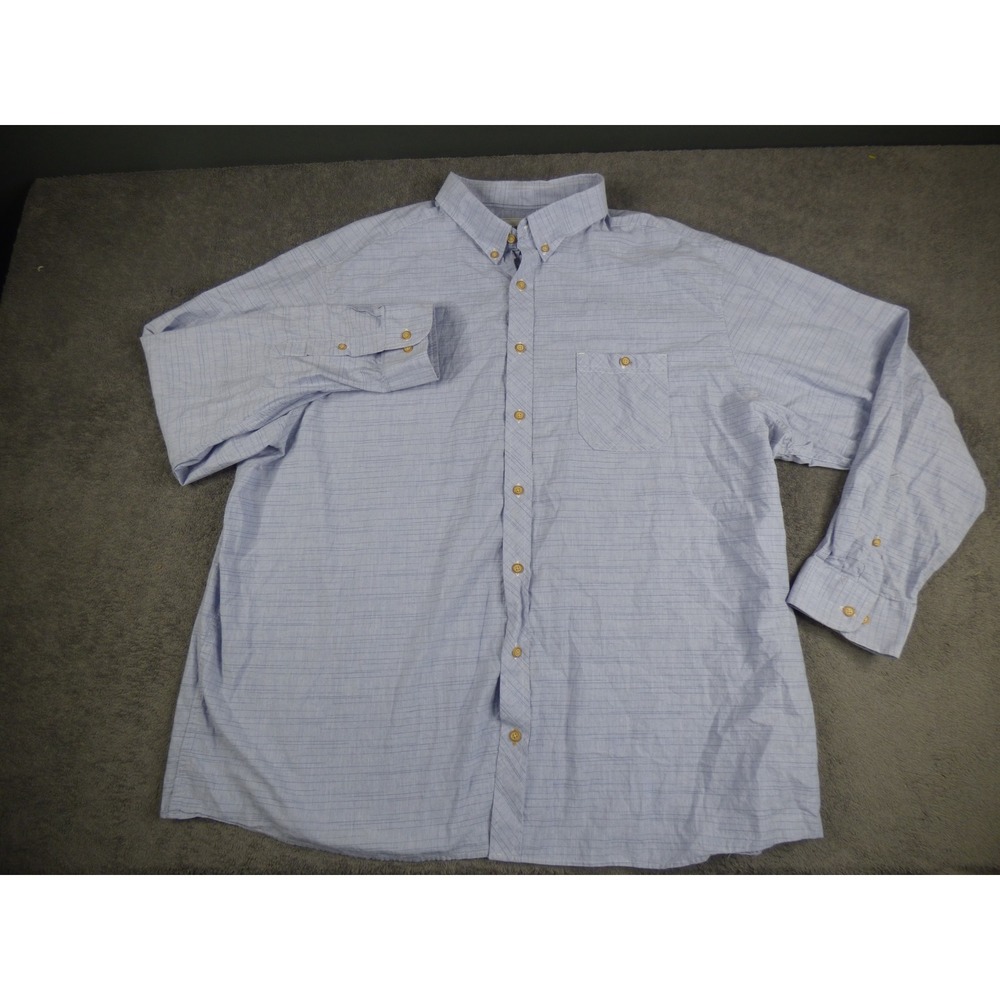 ROWM Mens 3XB Blue Textured Stripe Long Sleeve Cotton Button Down Shirt